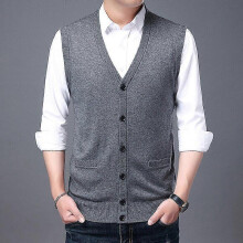(XXXL, Dark Gray) Men's Sweater Vest 100% Cashmere Wool Blended V Neck Sleeveless Button Cardigan