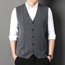 (4XL, Medium Gray) Men's Sweater Vest 100% Cashmere Wool Blended V Neck Sleeveless Button Cardigan