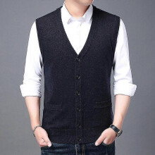 (XXXL, Black Gray) Men's Sweater Vest 100% Cashmere Wool Blended V Neck Sleeveless Button Cardigan