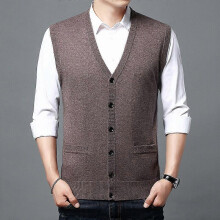 (XXL, coffee) Men's Sweater Vest 100% Cashmere Wool Blended V Neck Sleeveless Button Cardigan