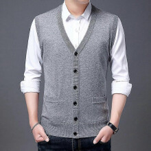 (XXXL, Light Gray) Men's Sweater Vest 100% Cashmere Wool Blended V Neck Sleeveless Button Cardigan