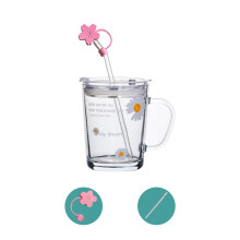 Bouteille d'eau en verre borosilicate, tasse réutilisable avec couvercle étanche et poignée, verre à motif dessin animé pour boissons chaudes et