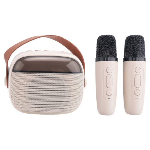 Kids Karaoke Machine, Portable  Speaker with 2 Wireless Microphones Beige-White 1