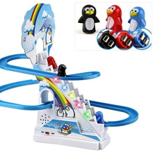Musik-Ein/Aus-Schalter, 25,5 x 14,5 x 28 cm, ABS-Material, Pinguin-Rutsche, Achterbahn-Spielzeug, mit elektrischer Eisenbahn, robust und farbenfroh,