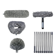 Kit de Dépoussiérage pour Ventilateur de Plafond Reach avec Pôle Télescopique, Brosse D'Angle, Plumeau en Microfibre pour Toiles D'Araignées et