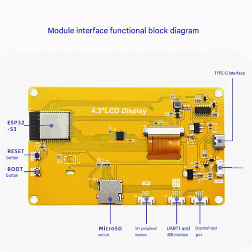 Placa de Desenvolvimento ESP32 de 4,3 Polegadas com WiFi e  - Módulo de Display TFT Inteligente 480x272 com Tela Sensível Ao Toque