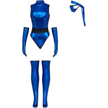 (XXL) Damen Kitana inspiriertes blaues Ninja Kampf Jumpsuit Kostuem mit Maske