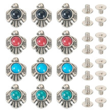 16 PCS Faux-Turquoise Decorative Rivets Studs for Leather Vintage Southwest Thunder-Bird Alloy Coin Screwback Rivets