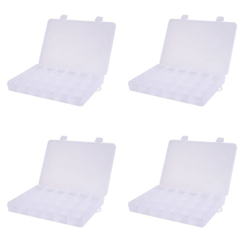 4X 24 Compartments Plastic Box Case Jewelry Bead Storage Container  Organizer