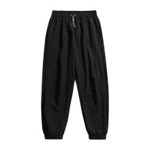 (Black,XL)Acu Mens Summer Thin Nylon Casual Trousers With Cuffed Hem And Design Breathable