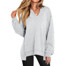 Women'S Oversized Sweatshirts Long Sleeve Shirts V Neck Loose Pullover 2025 Trendy Fall Outfit Light Gray S