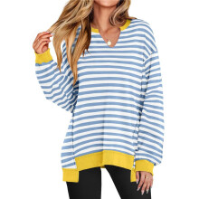 Women'S Oversized Sweatshirts Long Sleeve Shirts V Neck Loose Pullover 2025 Trendy Fall Outfit Light Stripes XL