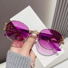 (Gradient Purple)Classic Gold Round Frame Sunglasses With Gray Lenses For Daily Style And Sun Protection