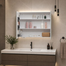 WestWood Bathroom Mirror Cabinet with LED Wall Mounted 80x15x60cm Cupboard White