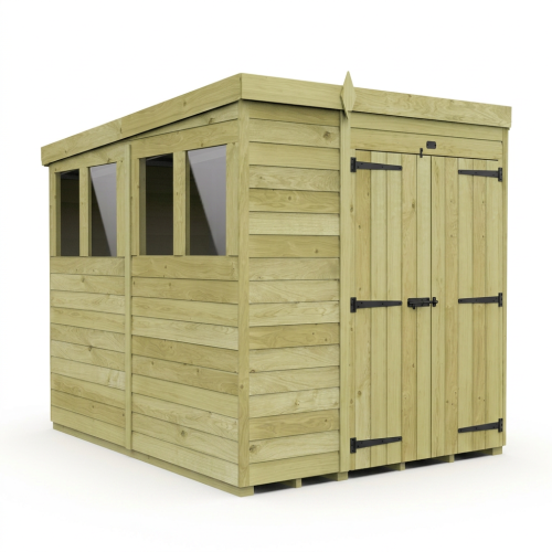 6 x 7 Pent Shed Tanalised (Double Door, With Windows) 1