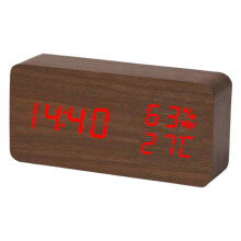 Réveil numérique en bois avec chargement sans fil, design décoratif moderne, surface élégante en bois veiné, affichage LED avec fonctions de
