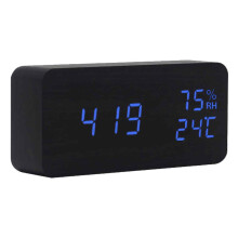 Réveil numérique en bois élégant avec affichage LED, design décoratif moderne, double alarme avec fonction snooze, commandes vocales