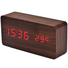Réveil numérique en bois avec luminosité réglable, lumière LED douce pour enfants, couples, personnes âgées (lumière rouge)