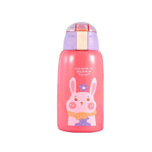 Gourde pour enfants avec paille et poignée, étanche, en acier inoxydable, double couvercle, en silicone de qualité alimentaire, sans BPA, facile