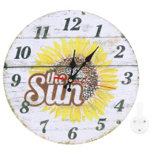 Horloge murale tournesol à piles, style vintage - Horloge ronde décorative et silencieuse (sans tic-tac) pour salon, cuisine et bureau