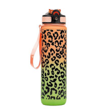 (Orange Green) Leopard print Water Bottle with Straw 1L High Quality Tour Hiking Portable My Favorite Drink Bottles
