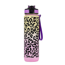 (Yellow Pink) Leopard print Water Bottle with Straw 1L High Quality Tour Hiking Portable My Favorite Drink Bottles