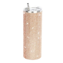 Gobelet isotherme fin avec couvercle et paille, orné de strass, cadeau personnalisé, en acier inoxydable, garde les boissons chaudes ou froides