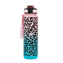 (Pink Blue) Leopard print Water Bottle with Straw 1L High Quality Tour Hiking Portable My Favorite Drink Bottles