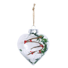 Boules décoratives suspendues en plastique avec corde en chanvre, en forme de cœur, transparentes et remplissables, pour décorations de Noël et
