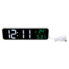 Horloge numérique murale avec affichage de la température et luminosité réglable, réveil musical LED avec double alarme et télécommande, grand