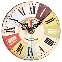 Horloge murale vintage sur le thème de Paris, en MDF écologique avec aiguilles noires et rouges, idéale pour une décoration de style champêtre