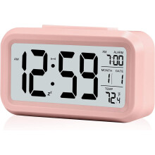 Réveil numérique avec écran LCD, horloge électronique intelligente avec affichage de la température intérieure et de la date, réveil