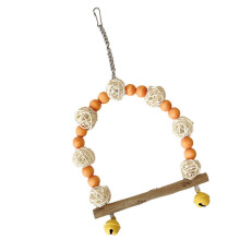 Colorful Wood Beads Bird Swing Toy with Rattan Ball & Bells for Parrots