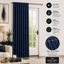 (Navy Pencil Pleat-66"x84") Thermal Blackout Ready Made Curtains Room Divider Door Curtain - Single Panel