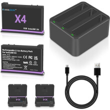 X4 2500mAh batterij (2 stuks) ter vervanging van de Insta360 X4 batterij en X4 oplader. Compatibel met de Triple Fast Charging Station