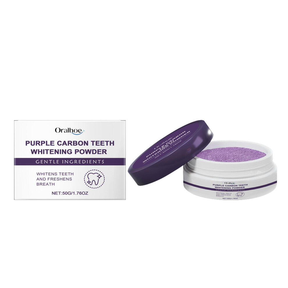(50G) Purple Teeth Whitening Tooth Powder Fresh Breath Cleans Yellow Teeth Tartar Removal Brightening Oral Care Tooth Powder