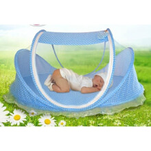 Portable Folding Baby Mosquito Net with Cushion and Pillow in Blue - Travel and Quick Simple Tent Bed for Little Ones