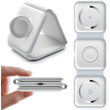 15W 3-in-1 snelle draadloze oplader, Qi universele inductielader compatibel met Apple iPhone, Watch en AirPods, wit