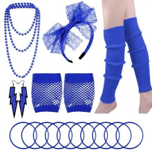 Decorazioni di Halloween blu scuro, taglia unica, ballo di fine anno anni '80, accessori neon anni '80, fascia per capelli, guanti,