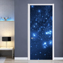 3D Door Stickers, Night Scene, Blue Starry Sky, Door Stickers, Poster, Door Wallpaper, Trompe l'oeil for Living Room, Bedroom