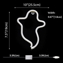 Blauwe spookvormige neonlamp voor Halloween, creatieve vorm, decoratief USB-nachtlampje voor in huis