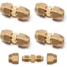 Set van 4 dubbele fittingen voor 1/4" koperen buizen, soldeerloze koperen buisfitting, koelinstallatie-aansluiting voor Rallon