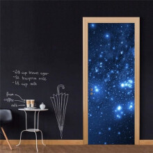 3D Deurstickers, Nachtscène, Blauwe Sterrenhemel, Deurstickers, Poster, Deurbehang, Trompe l'oeil voor Woonkamer, Slaapkamer