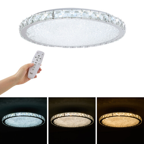 Living And Home 40cm Round Chrome LED Crystal Flush Mount Ceiling Light, 24W Dimmable 3 Color Changing Crystal Ceiling Lamp with Remote Control 2
