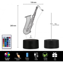 JUSTUP 3D-lamp illusie nachtlampje dimbaar met 16 veranderende kleuren, slimme aanraakbediening, magische saxofoon