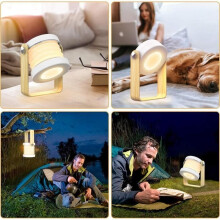 Aanraakgevoelige LED-nachtlamp met instelbare helderheid. Retro tafellamp met houten handvat en 3 helderheidsniveaus.