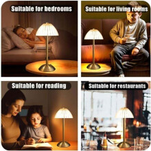 Moderne, oplaadbare, draadloze tafellamp, dimbare LED-nachtlamp met aanraakbediening, draagbare gouden tafellamp voor gebruik binnenshuis.