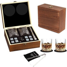 Whiskyglazen met houten doos en geschenkset - Whisky-ijstaart - Twee glazen - Perfect voor Vaderdag
