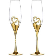 Set van 2 creatieve hartvormige champagneglazen voor bruiloften, huwelijksgeschenken, goudkleurig, a1086