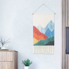 Boho Chic Geometrisch Bergmotief Macramé Wandtapijt, Azteekse Boheemse Wanddecoratie voor Appartement, Mei